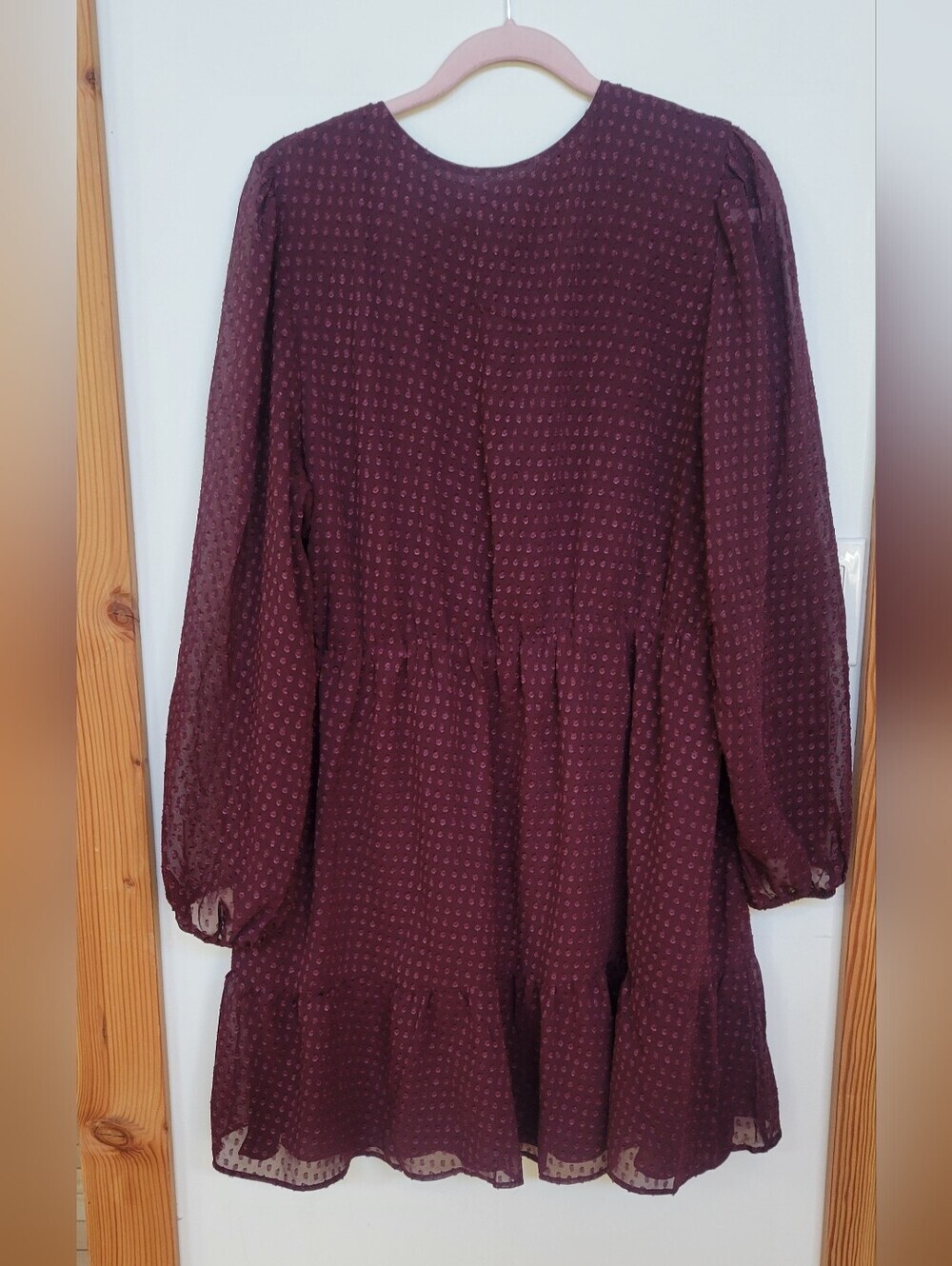 Baby Doll Burgundy Long Sleeve Dress-Reitmans - Picture 3 of 5